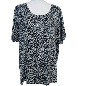 CD Daniels Animal Print‎ Sequin Top Woman 1X Stretch Knit Short Sleeve Casual